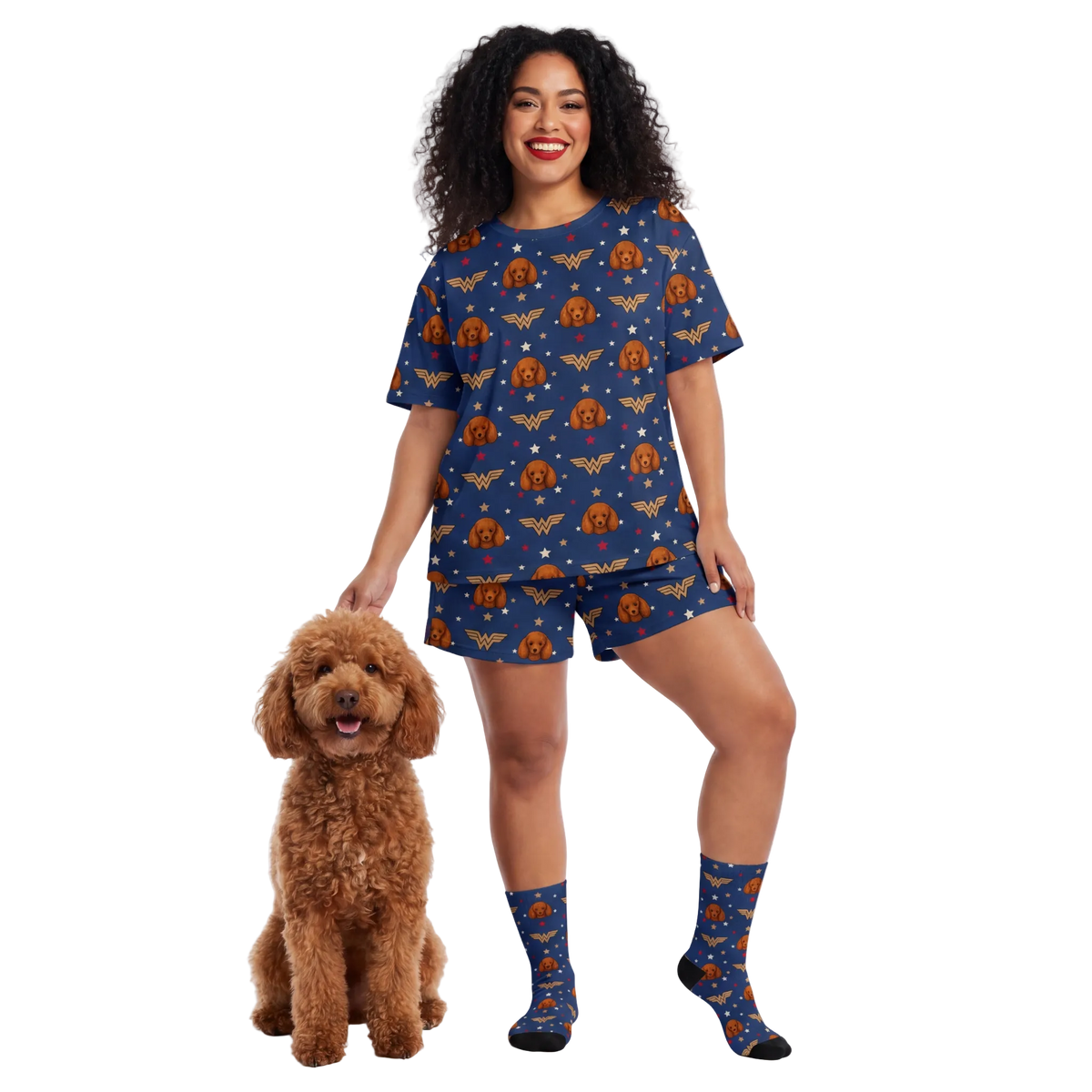 Wonder Woman Relaxed T-Shirt Set Pajamas with Your Pet’s Face