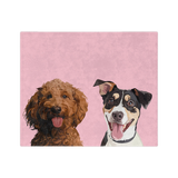 Pink blanket, featuring the illustrations of two dogs.
