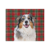 Custom fleece blanket with an Australian Shepherd photo cutout portrait on a red and green tartan plaid background[ChristmasPlaidImageCutOut]