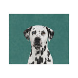 Custom fleece blanket with a Dalmatian photo cutout portrait on a solid green background[SolidGreenImageCutOut]