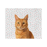 Custom fleece blanket with an orange tabby cat hand illustration portrait on a white background with red and green paw prints[ChristmasPawsHandIllustration]
