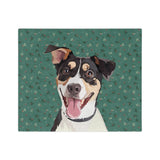Custom fleece blanket with a tricolor terrier mix hand illustration portrait on a green background with sprigs of mistletoe[MistletoeHandIllustration]