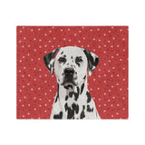 Custom fleece blanket with a Dalmatian hand illustration portrait on a red background with small white paw prints[RedPawsHandIllustration]