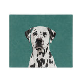 Custom fleece blanket with a Dalmatian hand illustration portrait on a solid green background[SolidGreenHandIllustration]