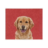 Custom fleece blanket with a golden retriever hand illustration portrait on a solid red background[SolidRedHandIllustration]
