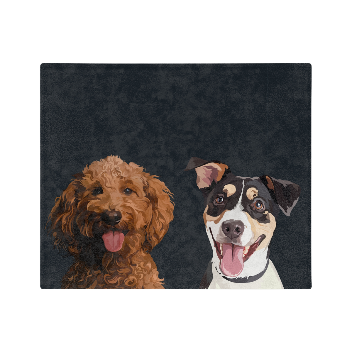 Black blanket, featuring the illustration of two pets.