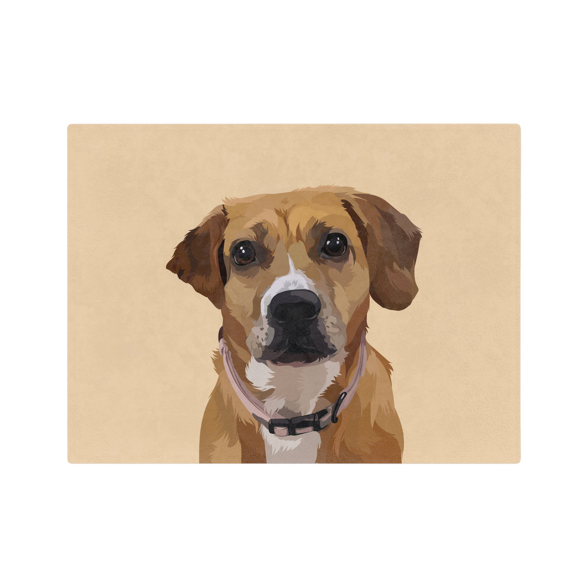 Blanket with artistic depiction of a brown dog with a beige background