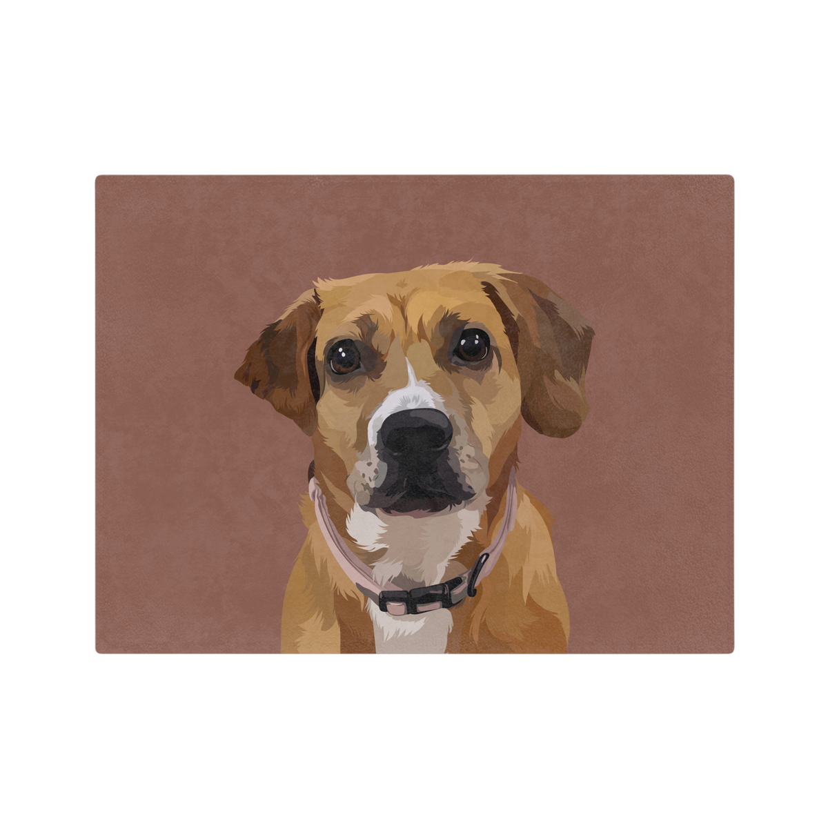 Blanket with an illustration of a brown dog with a white muzzle on a brown background