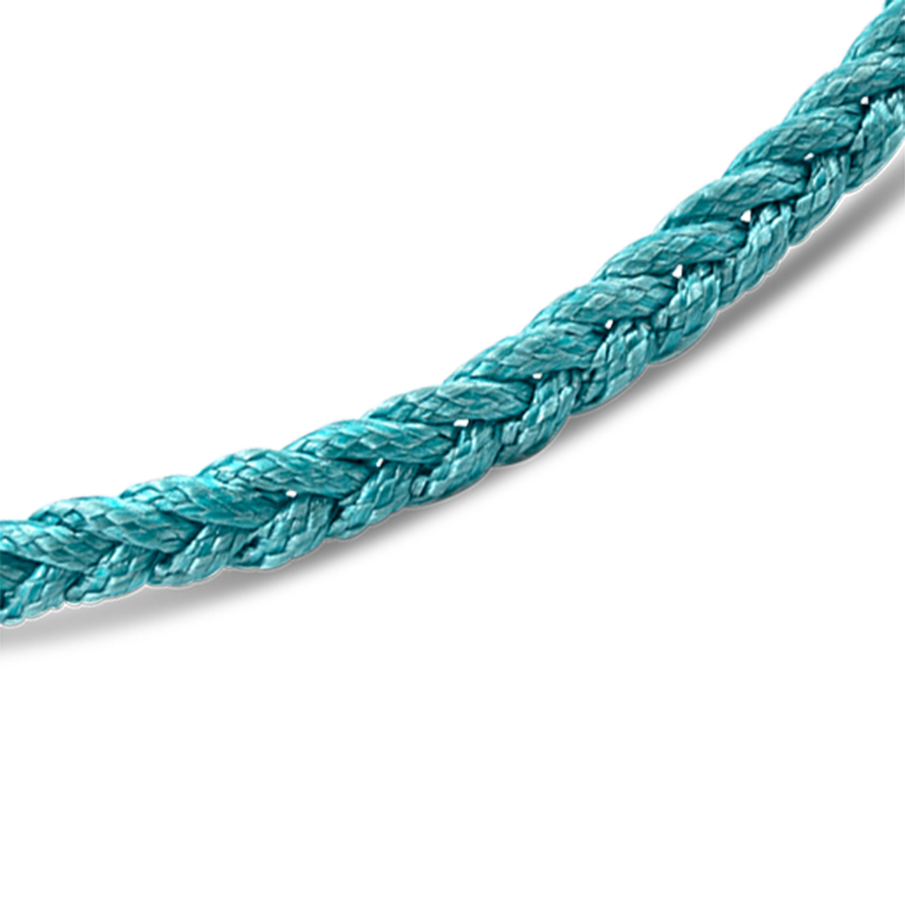 Close up of light blue braided bracelet