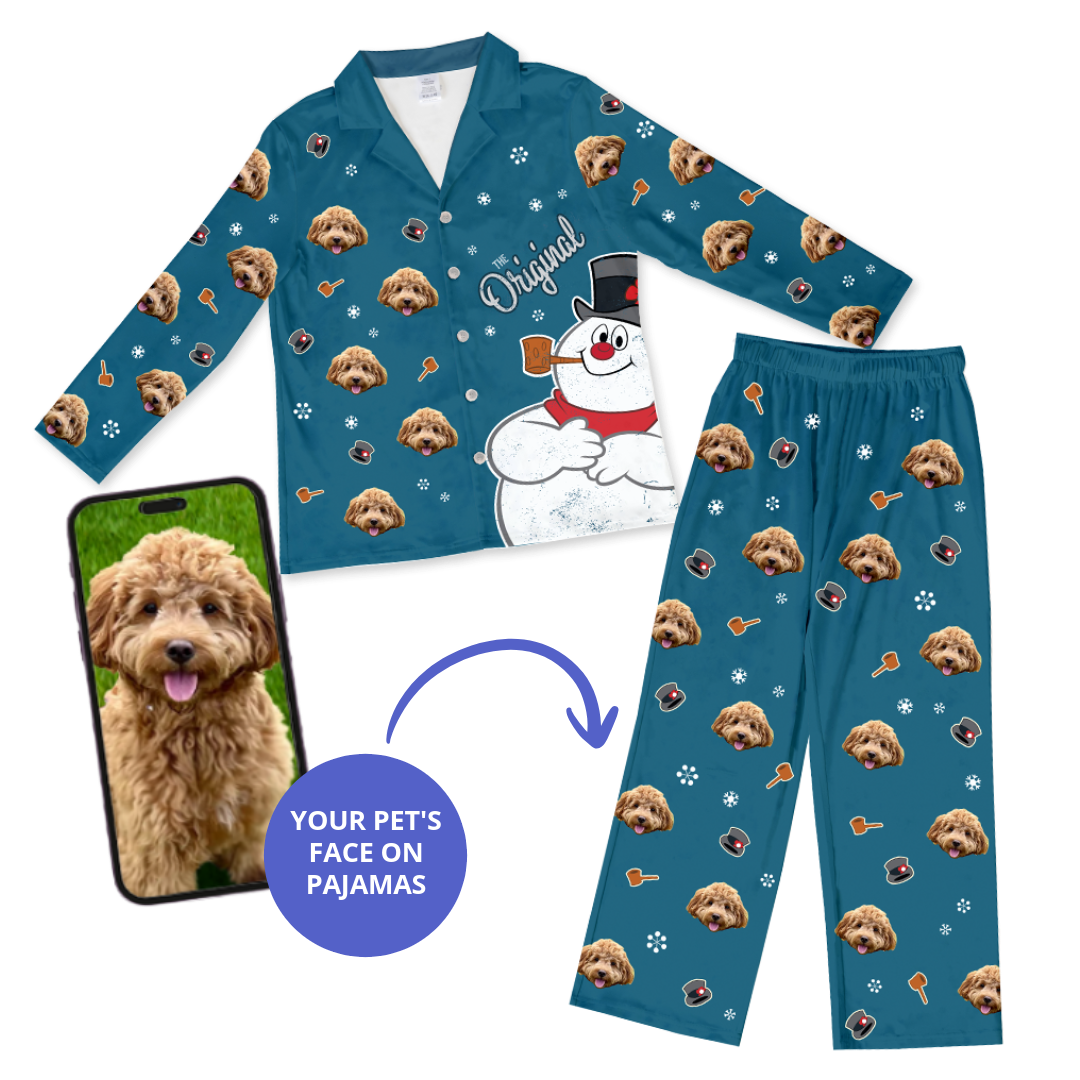 Frosty The Snowman Button Down Pajamas With Your Pet's Face