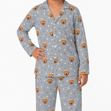 Gray pajama set with dog pattern on a white background