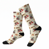 Superman-themed socks with comic book illustrations on a white background[SupergirlComicBook]
