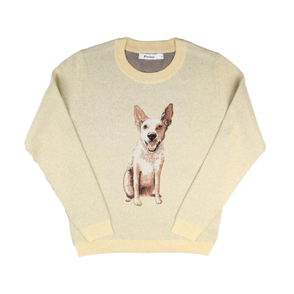 Knit sweater with a dog in the center