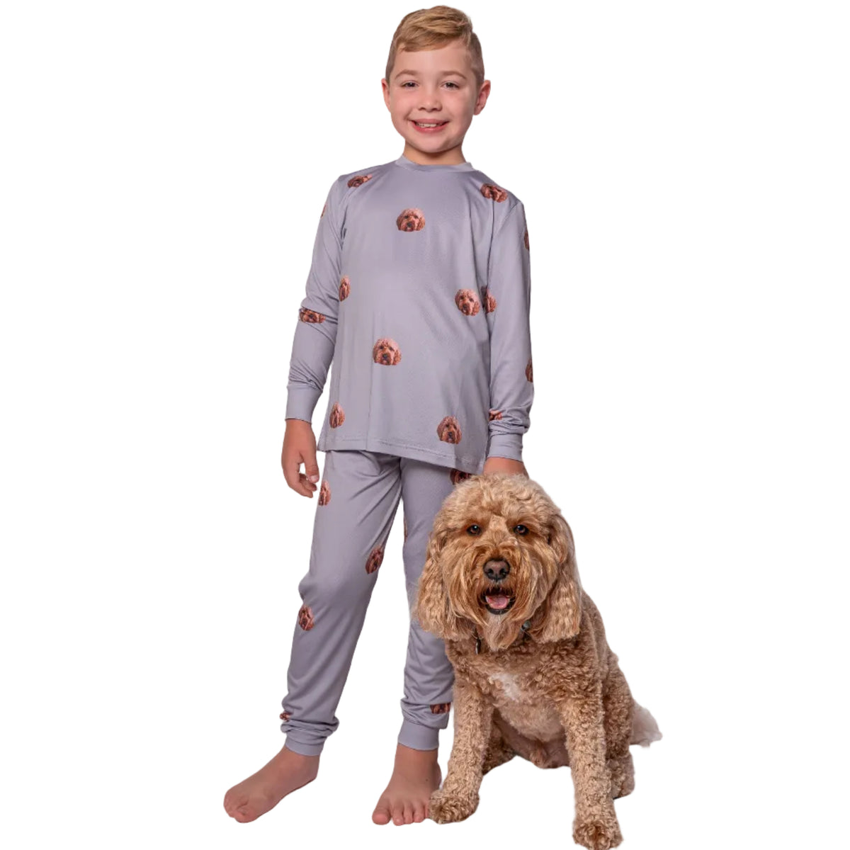 Kids Custom Pet Face Jogger Pajamas - Slate Gray