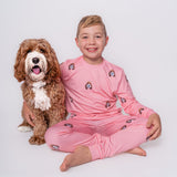 Kids Custom Pet Face Jogger Pajamas - Pink Dream