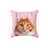 Pink pillow, it features an illustration of a cat.