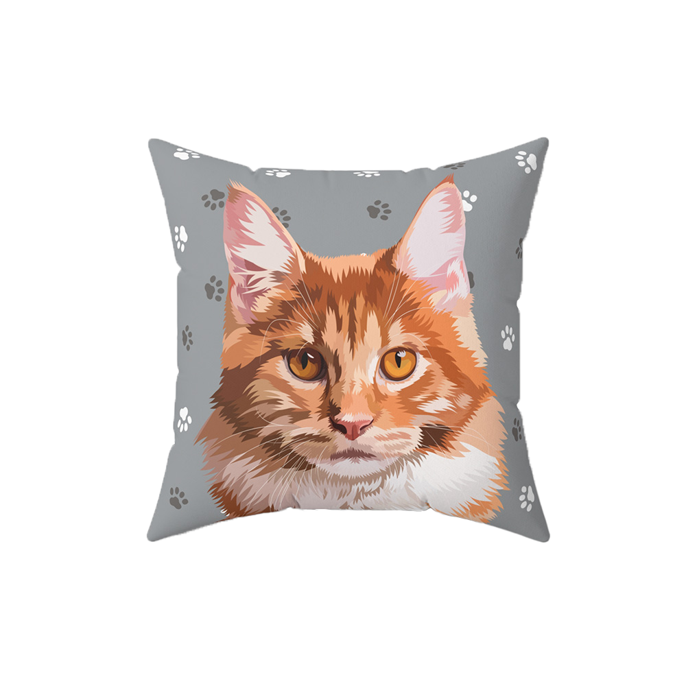 Gray pillow with paws, it features an illustration of a cat.