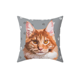 Gray pillow with paws, it features an illustration of a cat.