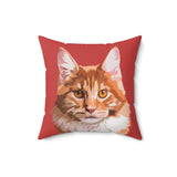 Pillow with a cat illustration on a red background