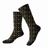 Black socks with gold geometric pattern on a white background[IconicBatman]
