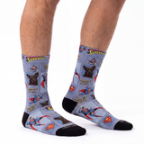 Superman-themed socks with character illustrations on a white background