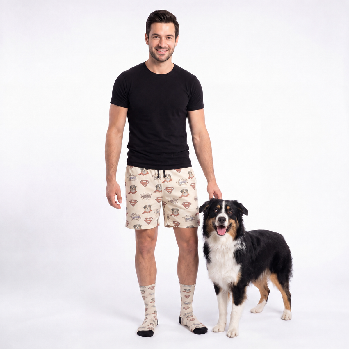 Superman Sweatshorts with Your Pet’s Face - Superman Sketch