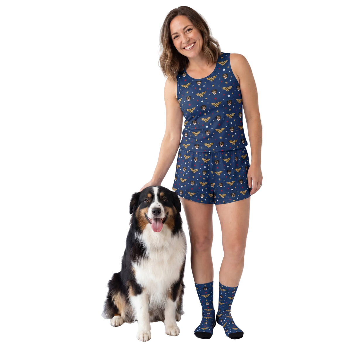 Wonder Woman Tank Top Pajama Set with Your Pet’s Face