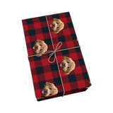 Red and black checkered gift box with dog faces
