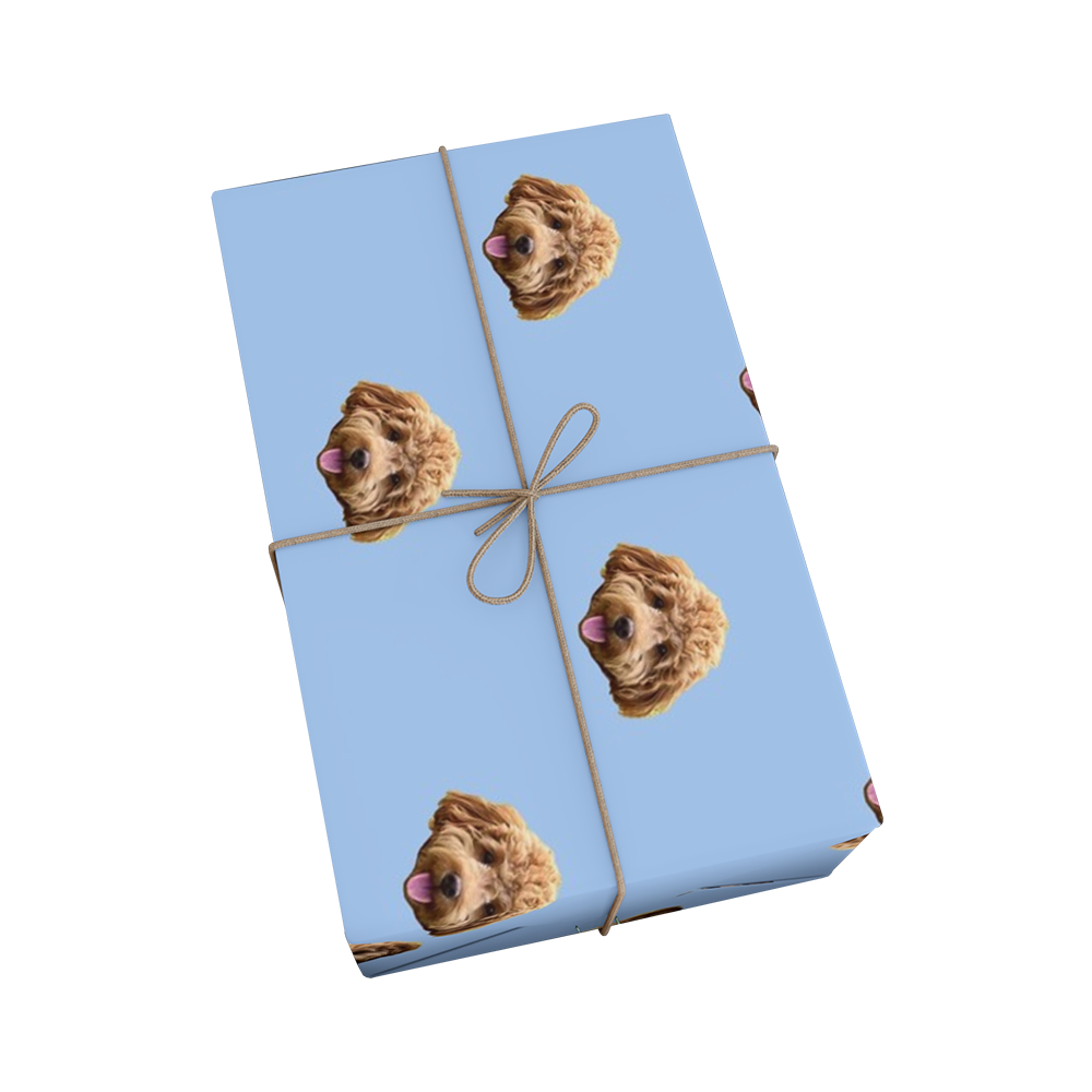 Blue wrapping paper with dog faces