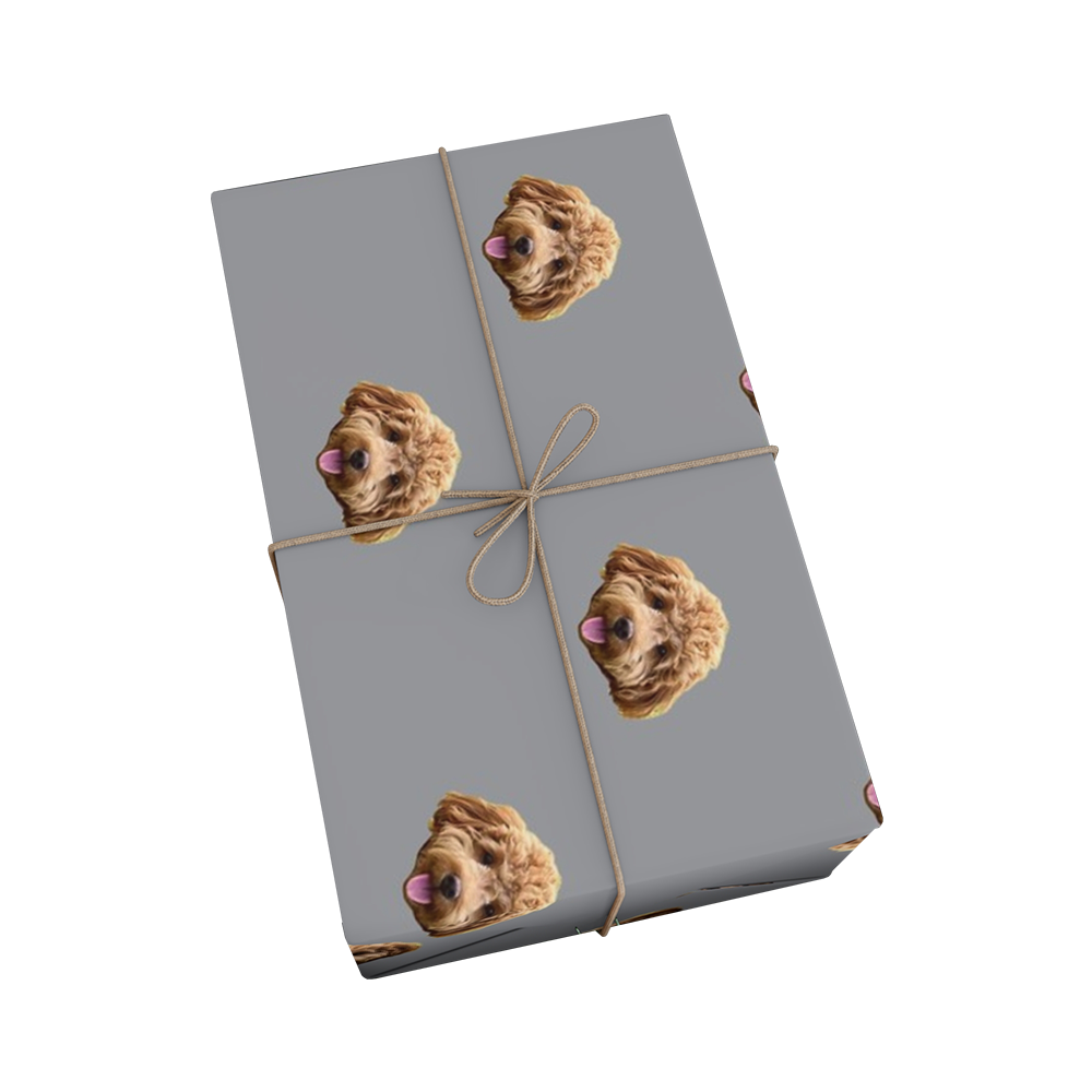 Gray wrapping paper with dog faces